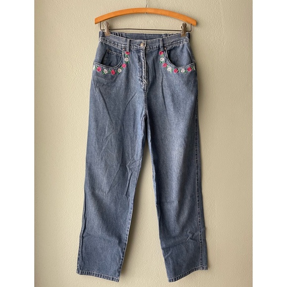 Breckenridge | Vintage 90s Embroidered Floral Stretchy Jeans - Picture 4 of 11